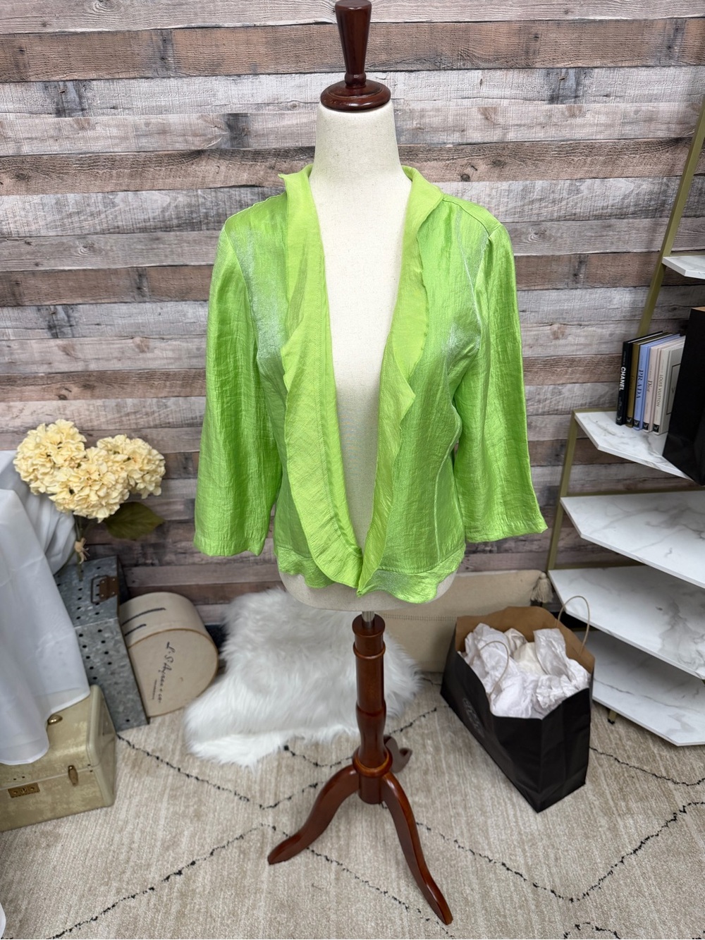 Ruby Rd. Lime Green Lightweight Open Cardigan